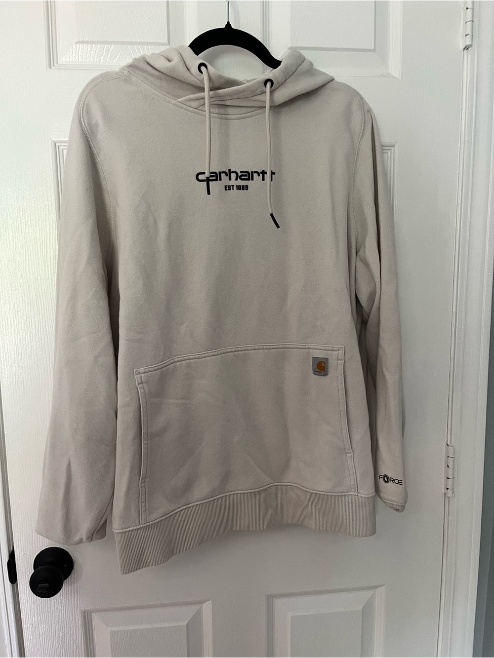Carhartt Men’s Relaxed Fit Sandstone Logo Hoodie - Cream- XXL